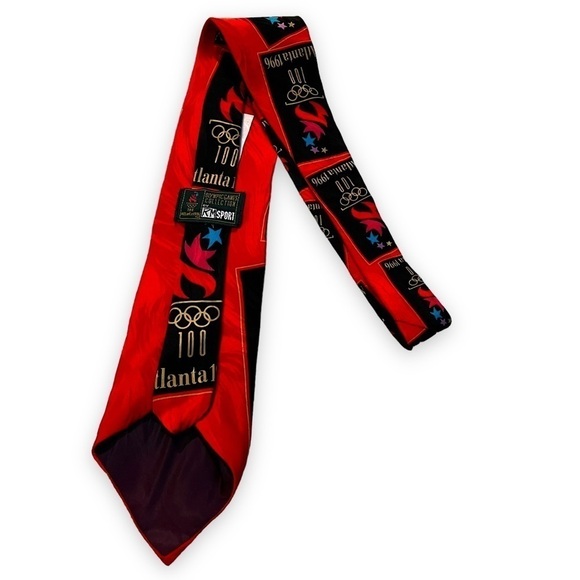 Vintage USA 1996 Summer Olympics Atlanta 100% Silk Red 100 years RM Sport - Picture 3 of 10